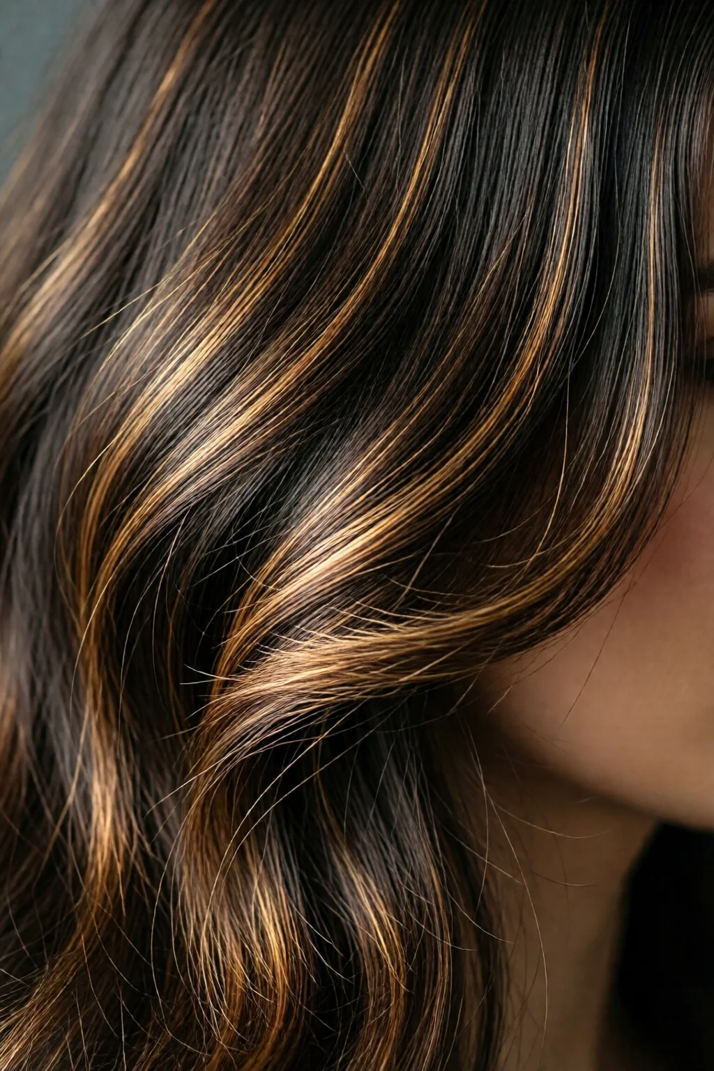 caramel highlights on dark hair