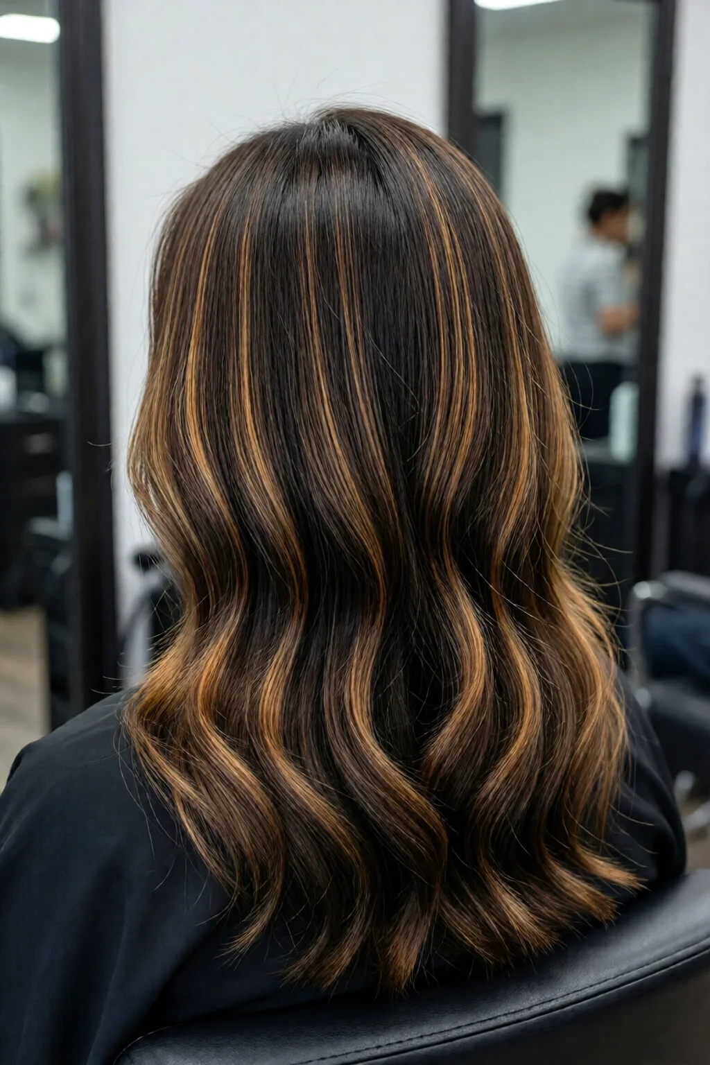 caramel highlights on dark hair