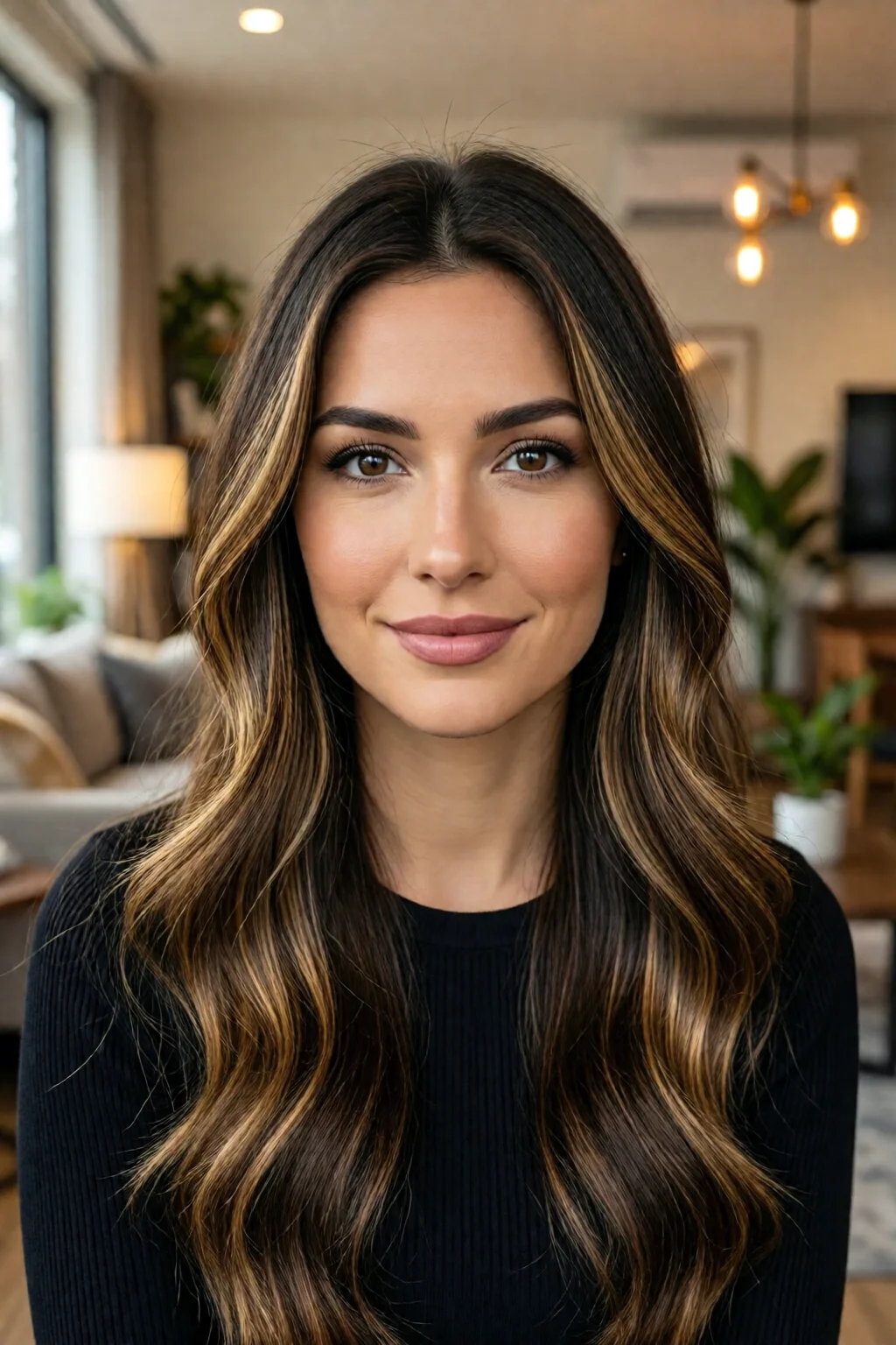 caramel highlights on dark hair