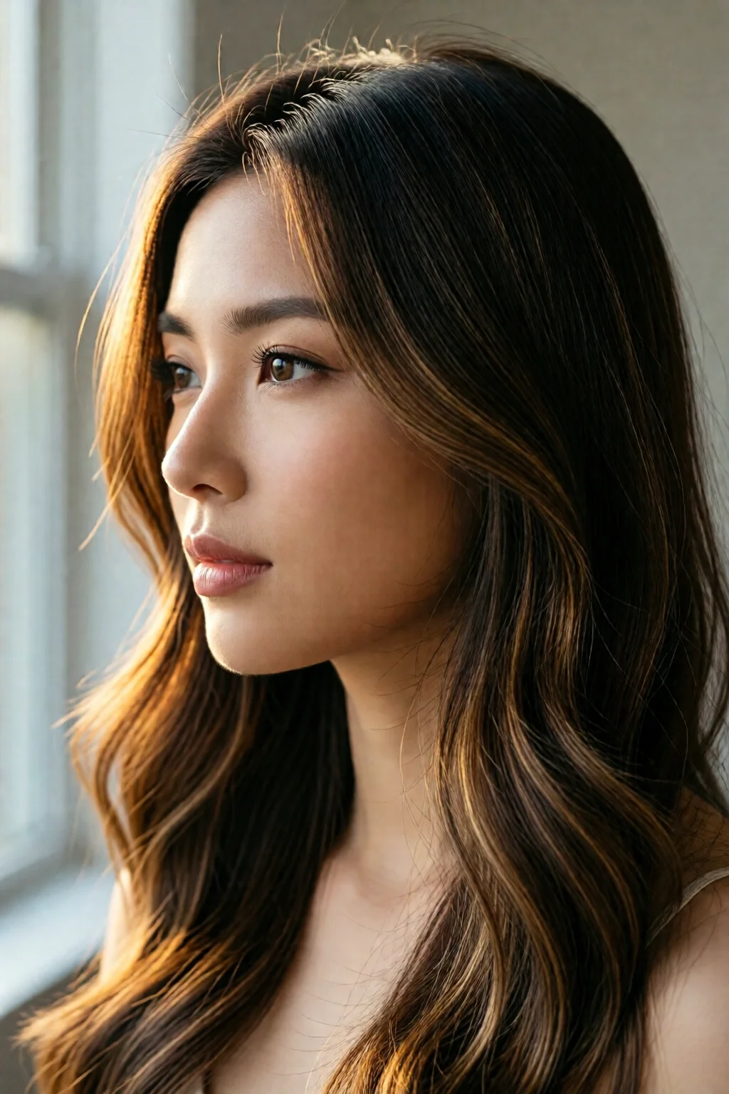 caramel highlights on dark hair